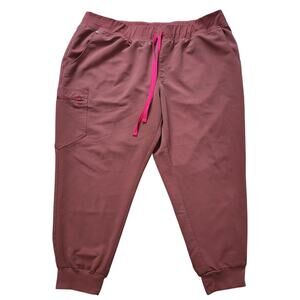 Figs Women's Joggers in Burgundy with Pink Drawstring